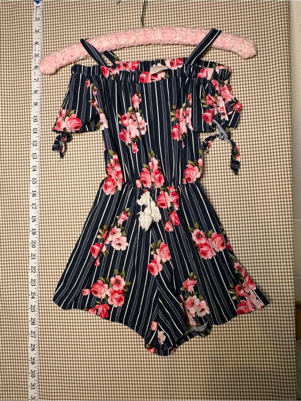 Heart & Arrow Girls Size 7/8 Floral Stripe Off Shoulder Romper